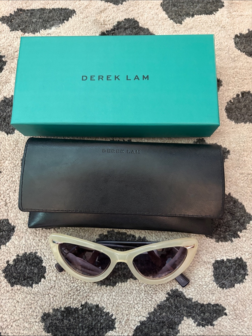 Derek Lam Cream Cat-Eye Sunglasses with Dark Lenses